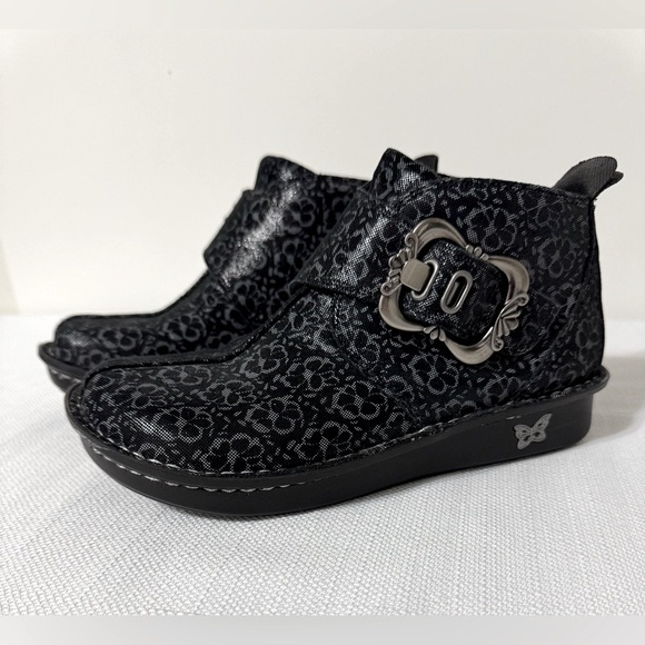 Alegria Caiti Flora Ankle Boots Black Floral Leather Size 36 (6-6.5 US) Bootie - Picture 1 of 16